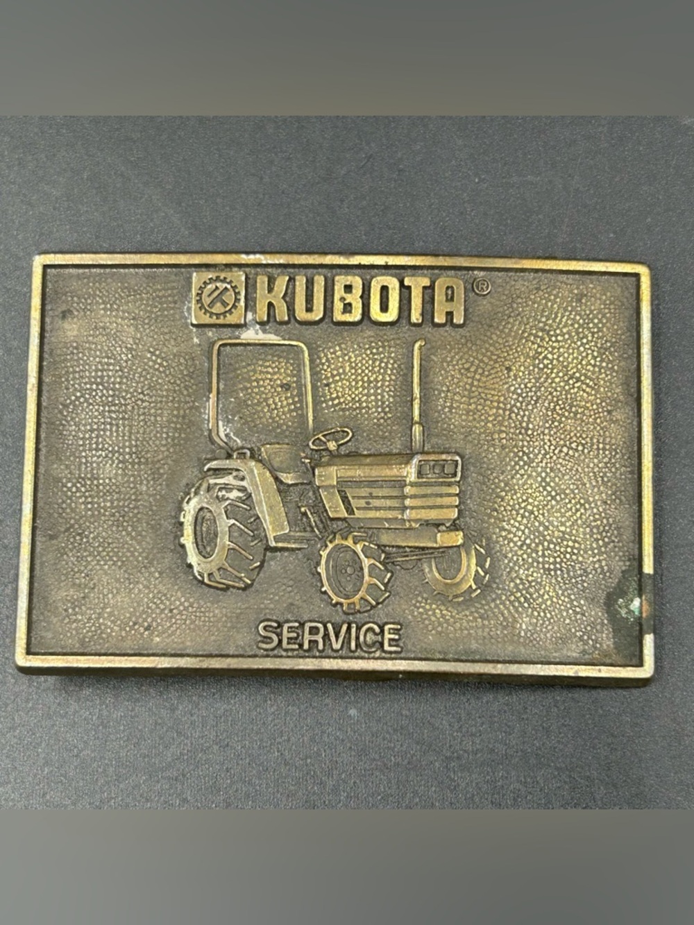 Vintage Kubota Tractor Belt Buckle Service Logo Heavy Metal Farm Equipment